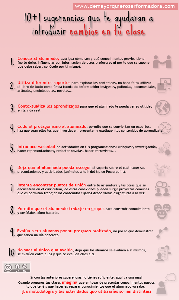 Infografía 10+1 sugerencias que te ayudaran a introducir cambios en tu clase