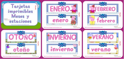 Tarjetas imprimibles Meses y estaciones Peppa Pig portada