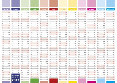 2017 Year calendar in spanish. Elegant annual planner for year 2017.