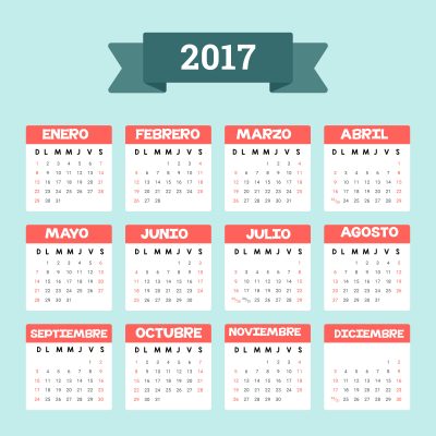 Calendar 2017. Week starts from Sunday. Vector flat design template, ready to print