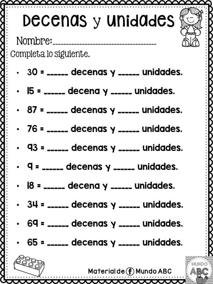 Fichas Para Trabajar Y Aprender Las Decenas Y Unidades