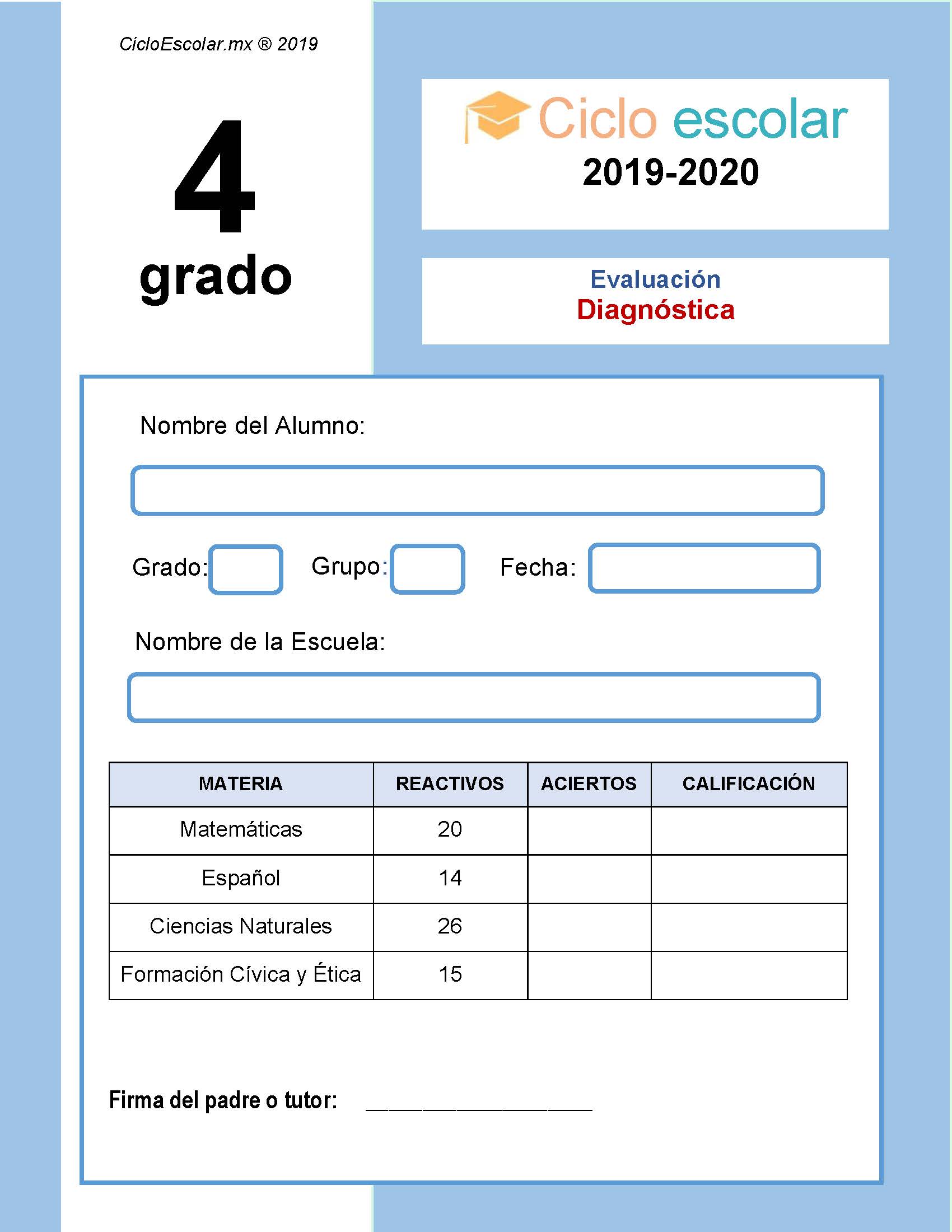 EXAMEN DIAGNÓSTICO CUARTO GRADO Página Imagenes Educativas