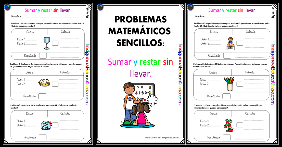 Problemas matemáticos sencillos Sumar y restar sin llevar Imagenes