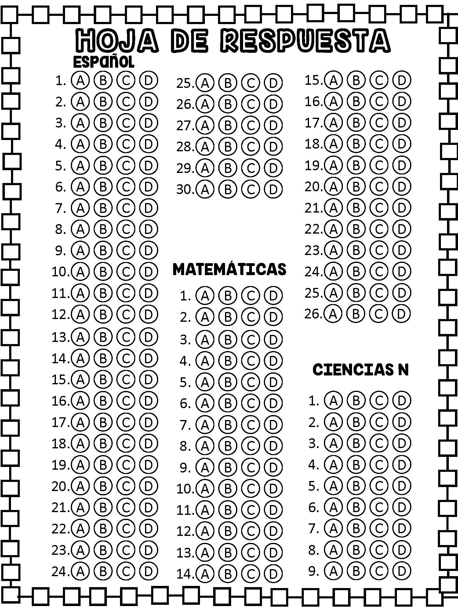 Hoja De Respuestas Para Examen Primaria Reverasite