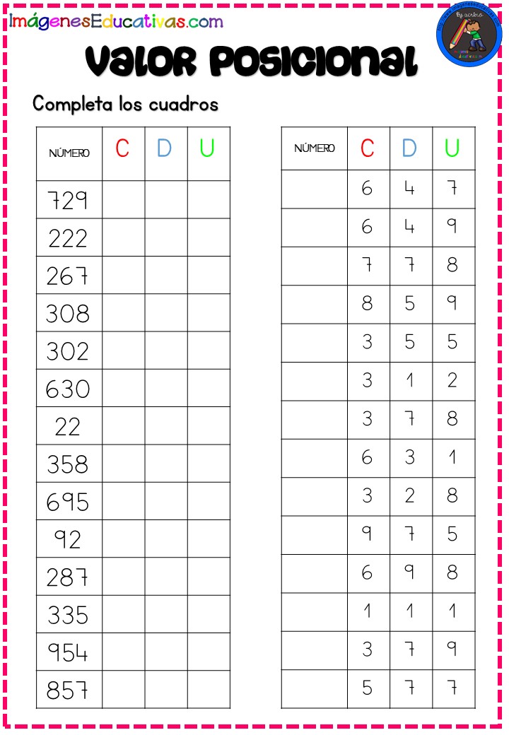 VALOR POSICIONAL REPASO 3 CIFRAS 15 Imagenes Educativas