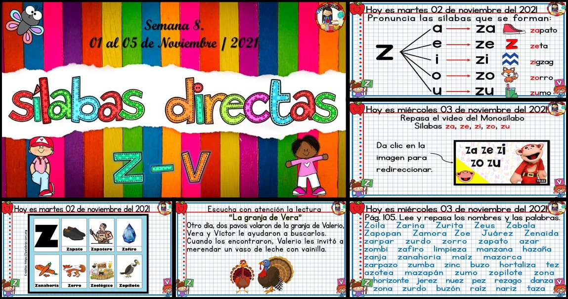 CUADERNO PARA REPASAR SÍLABAS DIRECTAS LETRAS Z Y V SEMANA DEL 1 AL 5