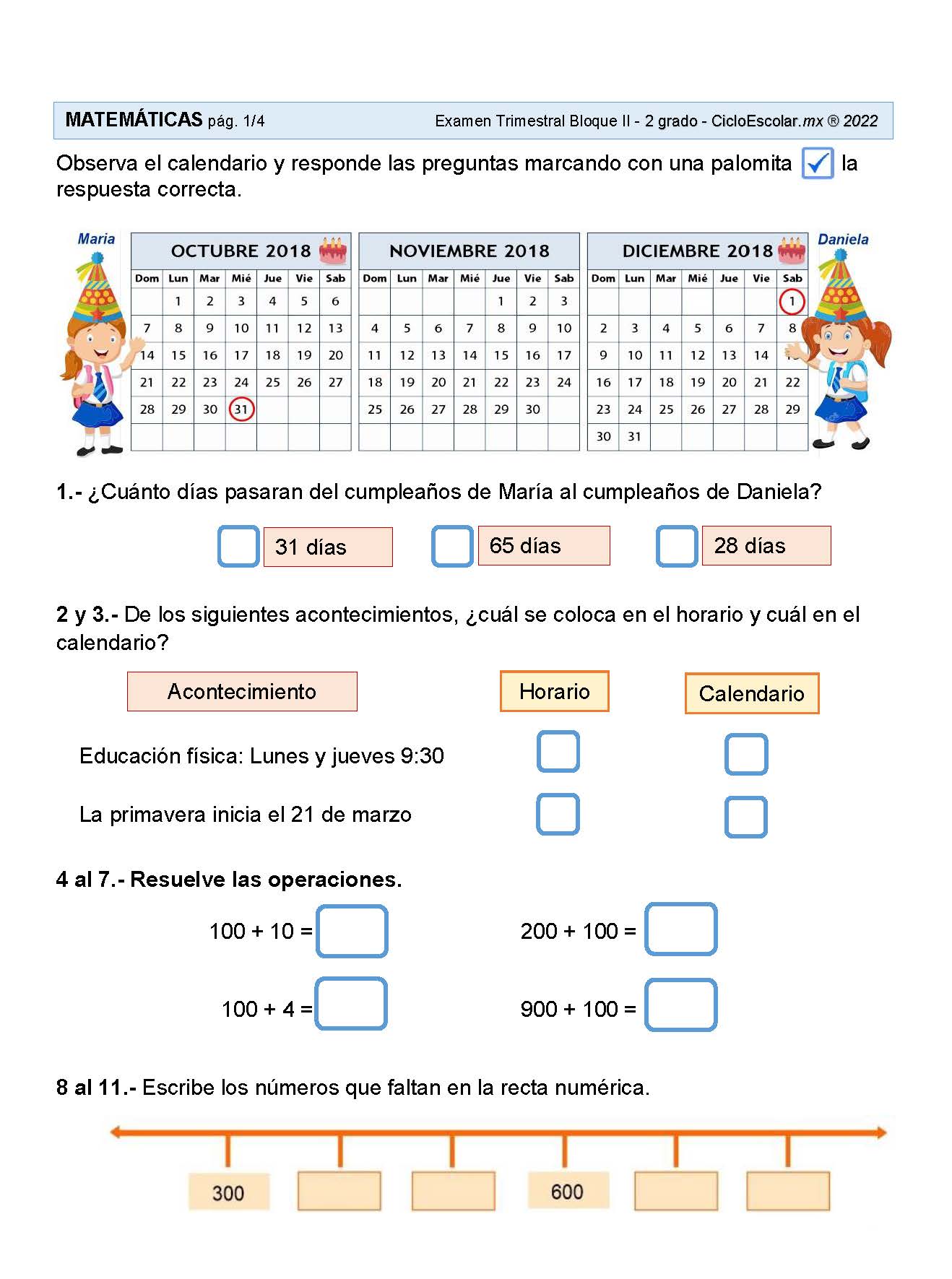 Examen Trimestral Segundo Bloque P Gina Imagenes Educativas