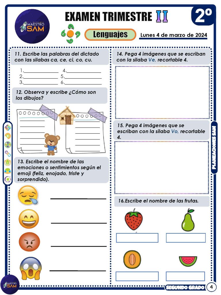 2º GRADO EXAMEN 2º TRIMESTRE 2024 Imagenes Educativas